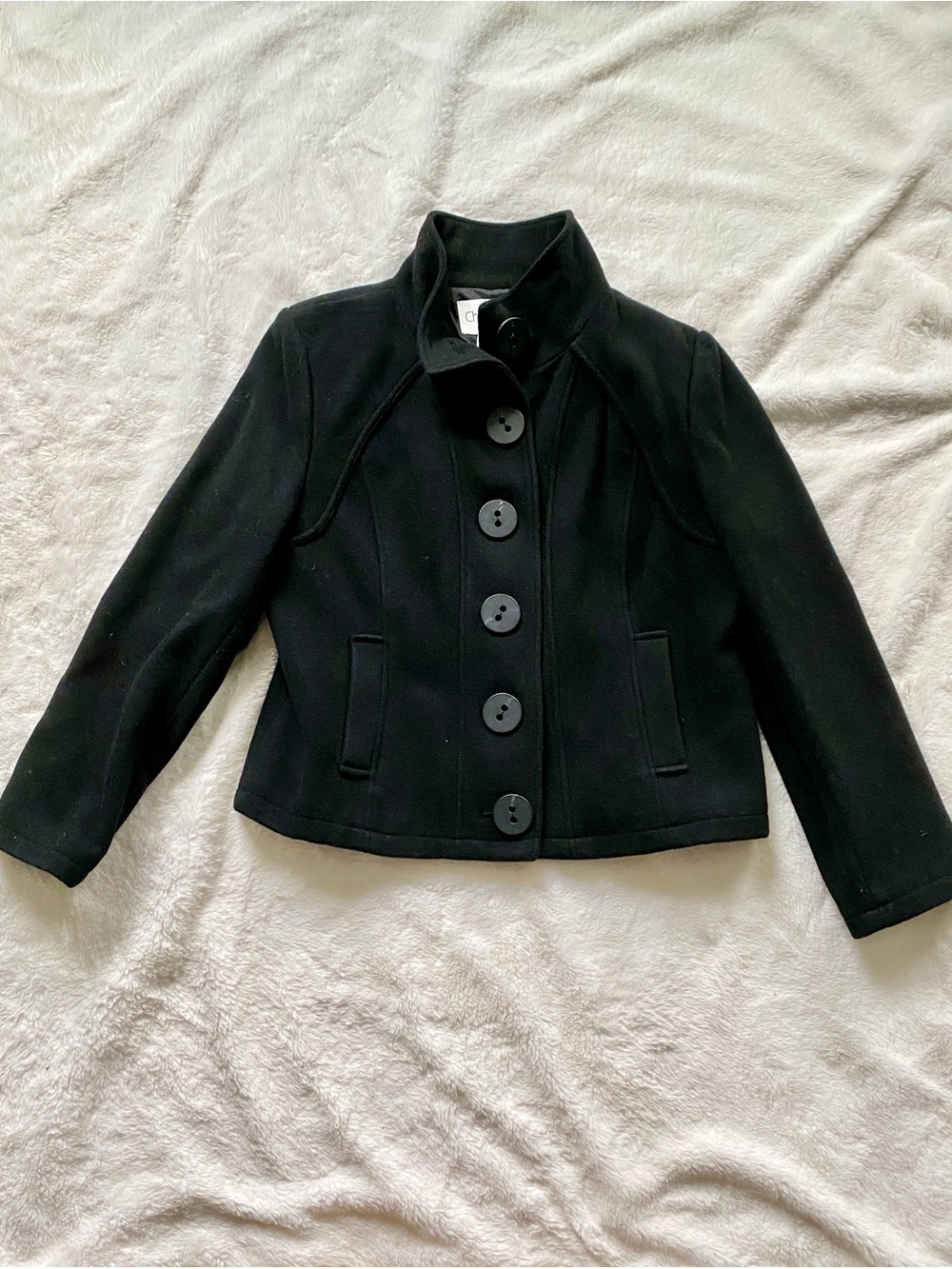 Chadwicks Wool Pea Coat with Oversized Buttons Black Size 16
